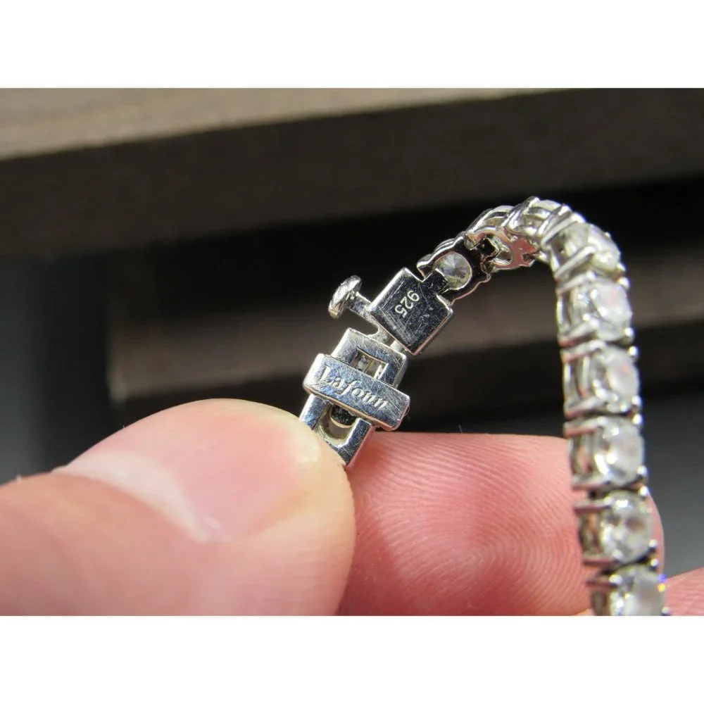 9" Sterling Silver Round Clear Cubic Zirconia Bracelet Vintage Wedding - Picture 4 of 6